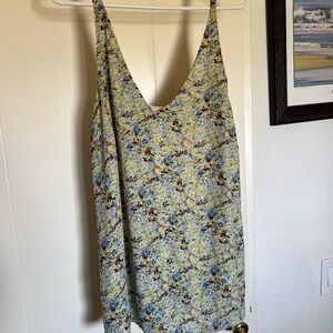 CAbi Yellow and Purple Floral V-Neck Top